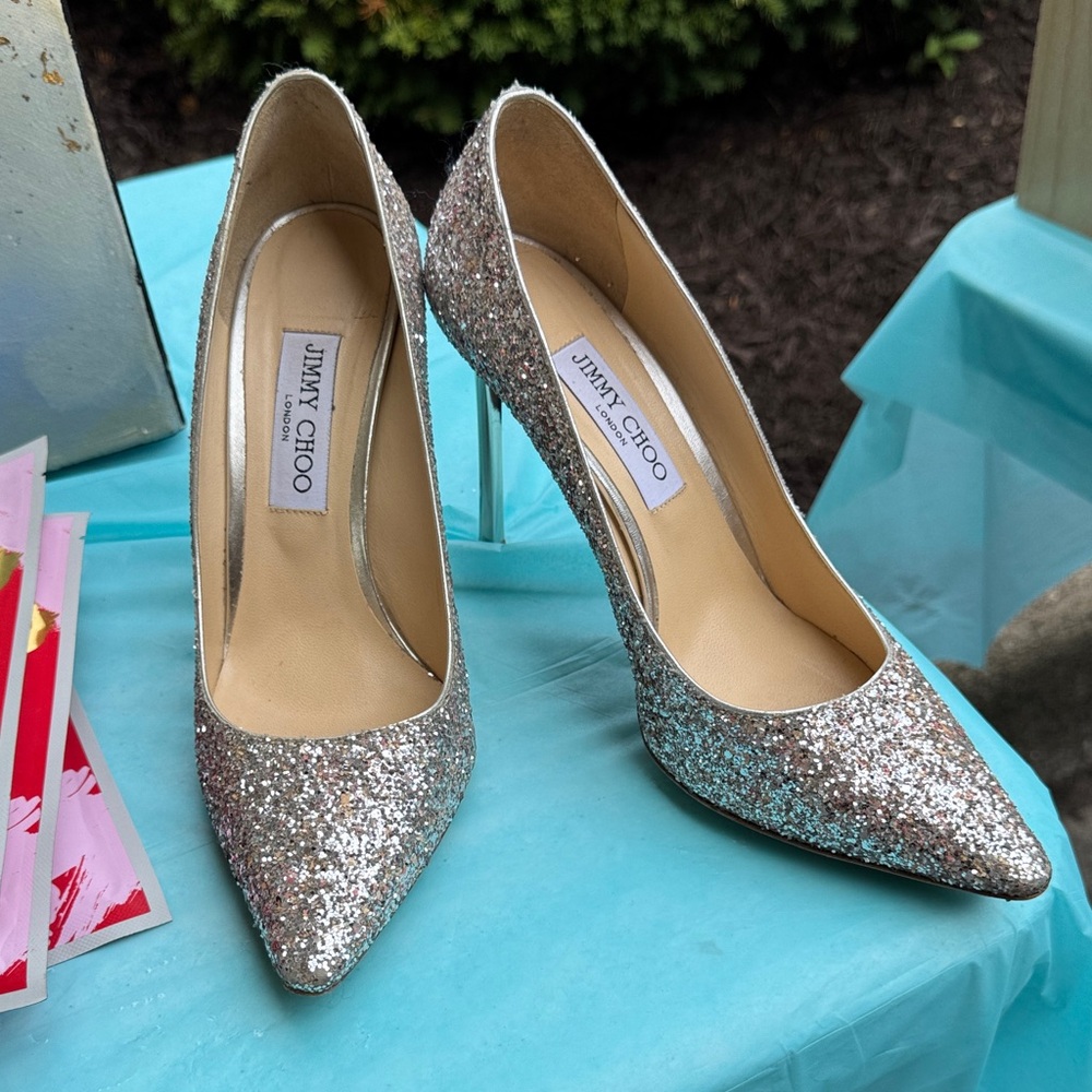 Jimmy Choo Sparkling Silver Heels